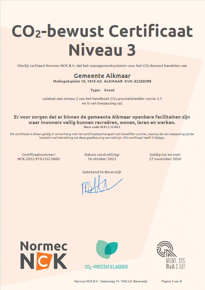 CO2-bewust Certificaat Gemeente Alkmaar