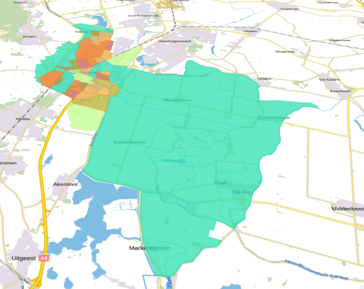 Plattegrond van gemeente Alkmaar met daarop verschillende kleuren die aangeven wanneer we in welke wik aan de slag gaan met het zoeken naar andere oplossingen voor verwarmen dan met aardgas.